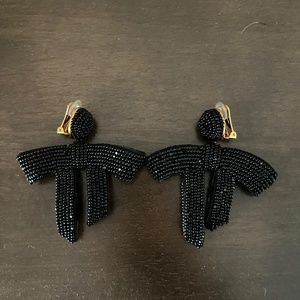 Oscar De La Renta Beaded Gold-plated Clip On Bow Earrings